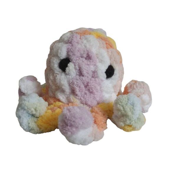 Handmade Small Colorful Plush Varg Pastel Crochet Amigurumi Stuffed Octopus - Picture 1 of 9